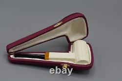 Slim Poker Pipe BLOCK MEERSCHAUM-NEW-HAND CARVED W Case#123