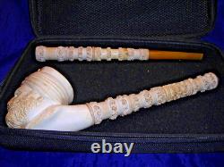 Smoked Block Meerschaum Sultan Pipe 22 Inches Long Lots Of Detailed Carving