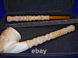 Smoked Block Meerschaum Sultan Pipe 22 Inches Long Lots Of Detailed Carving
