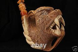 Smoky Mouth Dragon Pipe Carved by I. BAGLAN Block Meerschaum in fitted case 5488