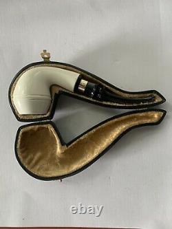 Smooth Apple Pipe W 925 Silver BLOCK MEERSCHAUM-NEW-HAND CARVED W Case
