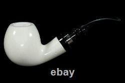 Smooth Apple Pipe W 925 Silver BLOCK MEERSCHAUM-NEW-HAND CARVED W Case#838