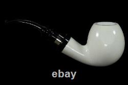 Smooth Apple Pipe W 925 Silver BLOCK MEERSCHAUM-NEW-HAND CARVED W Case#838