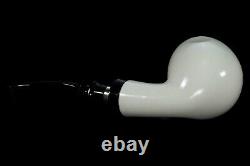 Smooth Apple Pipe W 925 Silver BLOCK MEERSCHAUM-NEW-HAND CARVED W Case#838