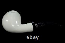 Smooth Apple Pipe W 925 Silver BLOCK MEERSCHAUM-NEW-HAND CARVED W Case#838