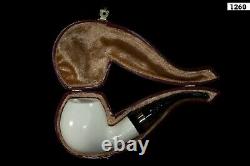 Smooth Apple Pipe W 925 Silver BLOCK MEERSCHAUM-NEW-HAND CARVED W Case#838