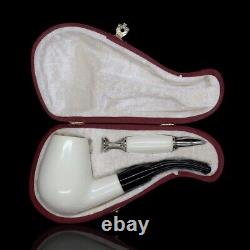 Smooth Bent Egg Pipe BLOCK MEERSCHAUM-NEW-HAND CARVED W Case&Tamper #1108