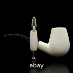 Smooth Bent Egg Pipe BLOCK MEERSCHAUM-NEW-HAND CARVED W Case&Tamper #1108