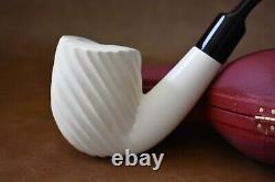 Smooth Bent Swirl Pipe BLOCK MEERSCHAUM-NEW-HAND CARVED Custom Made Case#696