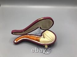 Smooth Bent Swirl Pipe BLOCK MEERSCHAUM-NEW-HAND CARVED Custom Made Case#735