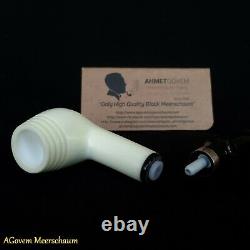 Smooth Block Meerschaum Pipes, 925 Silver, Smoking Pipe, Tobacco + CASE AGM87