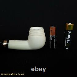Smooth Block Meerschaum Pipes, 925 Silver, Smoking Pipe, Tobacco + CASE AGM87