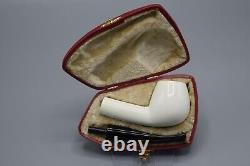 Smooth Brandy Pipe New block Meerschaum Handmade Fitted Army Pocket Case#974