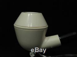 Smooth Bulldog Rhodesian Block Meerschaum Pipe Black Acrylic Stem Hand made 5605