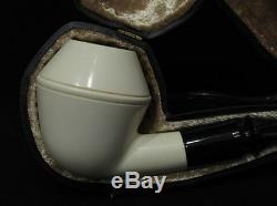 Smooth Bulldog Rhodesian Block Meerschaum Pipe Black Acrylic Stem Hand made 5605