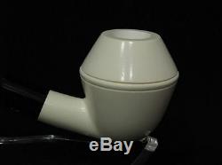 Smooth Bulldog Rhodesian Block Meerschaum Pipe Black Acrylic Stem Hand made 5605