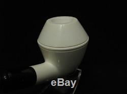 Smooth Bulldog Rhodesian Block Meerschaum Pipe Black Acrylic Stem Hand made 5605