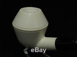 Smooth Bulldog Rhodesian Block Meerschaum Pipe Black Acrylic Stem Hand made 5605