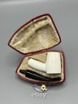Smooth Cherrywood Pipe New block Meerschaum Handmade Army Pocket Case#1284
