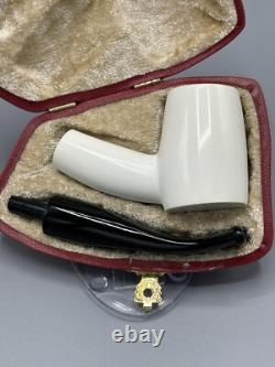 Smooth Cherrywood Pipe New block Meerschaum Handmade Army Pocket Case#1284