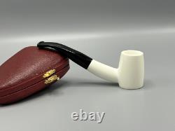 Smooth Cherrywood Pipe New block Meerschaum Handmade Army Pocket Case#1284