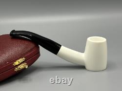 Smooth Cherrywood Pipe New block Meerschaum Handmade Army Pocket Case#1284