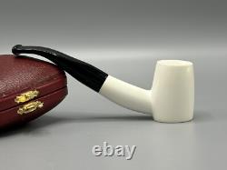 Smooth Cherrywood Pipe New block Meerschaum Handmade Army Pocket Case#1284
