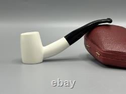 Smooth Cherrywood Pipe New block Meerschaum Handmade Army Pocket Case#1284