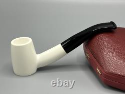 Smooth Cherrywood Pipe New block Meerschaum Handmade Army Pocket Case#1284