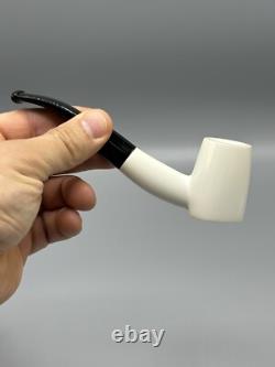 Smooth Cherrywood Pipe New block Meerschaum Handmade Army Pocket Case#1284