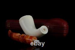 Smooth Colonial Horn Pipe By EGE New Block Meerschaum Handmade W Case#1509