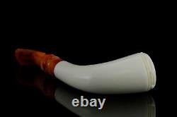 Smooth Colonial Horn Pipe By EGE New Block Meerschaum Handmade W Case#1509