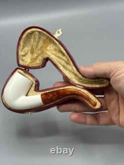 Smooth Finish Bent Pipe new-block Meerschaum Handmade With Case#1827
