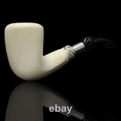 Smooth Full Bent Pipe W Silver new-block Meerschaum Handmade Custom Case#496