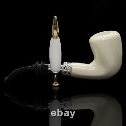 Smooth Full Bent Pipe W Silver new-block Meerschaum Handmade Custom Case#496