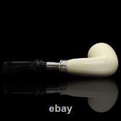 Smooth Full Bent Pipe W Silver new-block Meerschaum Handmade Custom Case#496