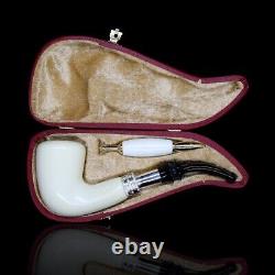 Smooth Full Bent Pipe W Silver new-block Meerschaum Handmade Custom Case#496