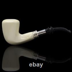 Smooth Full Bent Pipe W Silver new-block Meerschaum Handmade Custom Case#496