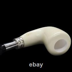 Smooth Full Bent Pipe W Silver new-block Meerschaum Handmade Custom Case#496