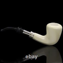 Smooth Full Bent Pipe W Silver new-block Meerschaum Handmade Custom Case#496