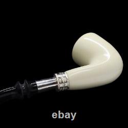 Smooth Full Bent Pipe W Silver new-block Meerschaum Handmade Custom Case#496