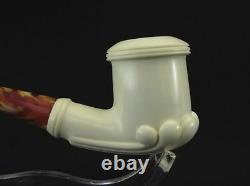 Smooth Oyster Smoking Block Meerschaum Pipe Gift Case Stand Pouch Good size 1536