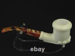 Smooth Oyster Smoking Block Meerschaum Pipe Gift Case Stand Pouch Good size 1536