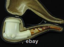 Smooth Oyster Smoking Block Meerschaum Pipe Gift Case Stand Pouch Good size 1536