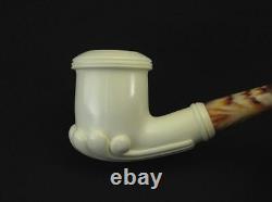 Smooth Oyster Smoking Block Meerschaum Pipe Gift Case Stand Pouch Good size 1536