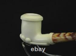 Smooth Oyster Smoking Block Meerschaum Pipe Gift Case Stand Pouch Good size 1536