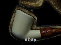 Smooth Plain Classic Half Bent Block Meerschaum pipe Hand carved Gift Case 0631