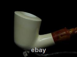 Smooth Plain Classic Half Bent Block Meerschaum pipe Hand carved Gift Case 0631