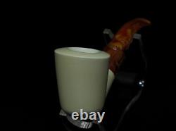 Smooth Plain Classic Half Bent Block Meerschaum pipe Hand carved Gift Case 0631