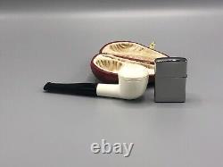 Smooth Rhodesian Pipe New block Meerschaum Handmade Army Pocket Case#452